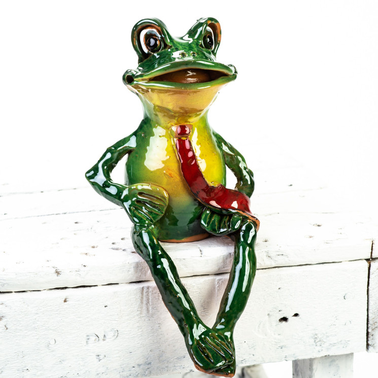 Gartenstecker Frosch mit Krawatte Keramik - keramikdeko.de