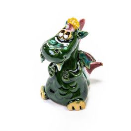 Keramik Minifigur - sitzender grüner Drache