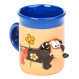 Blaue Keramiktasse mit einem Dachshund und einer Blume I