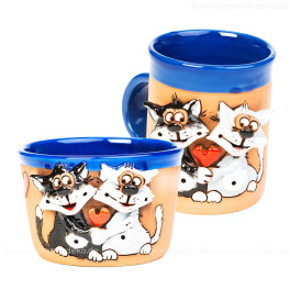 Frühstücks-Set Katzen aus Keramik | 3D-Tasse & Müslischale