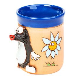 3D Keramiktasse - Maulwurf mit Blume - keramikdeko.de