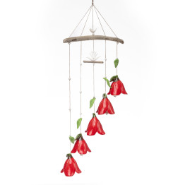 ▷ Keramik-Windspiel mit 5 Blüten | Florale Hängedeko kaufen