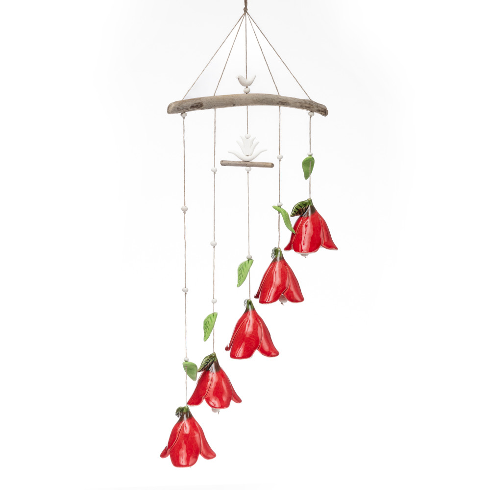 ▷ Keramik-Windspiel mit 5 Blüten | Florale Hängedeko kaufen