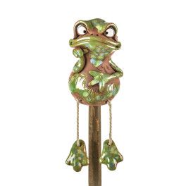 Gartenstecker Frosch mit hängenden Beinen | Kantenhocker | Keramikdeko